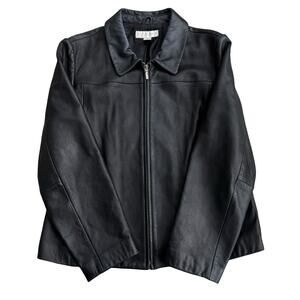 Y2K Petite Sophisticate Leather Jacket Black Genuine Zip Up Women’s L
